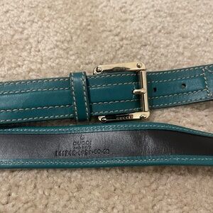 Gucci Teal Leather Men's Belt with Gold Buckle